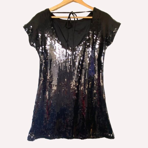 size‎ 8 dress Donna Morgan little black mini sequin scoop back cocktail party - Picture 7 of 8